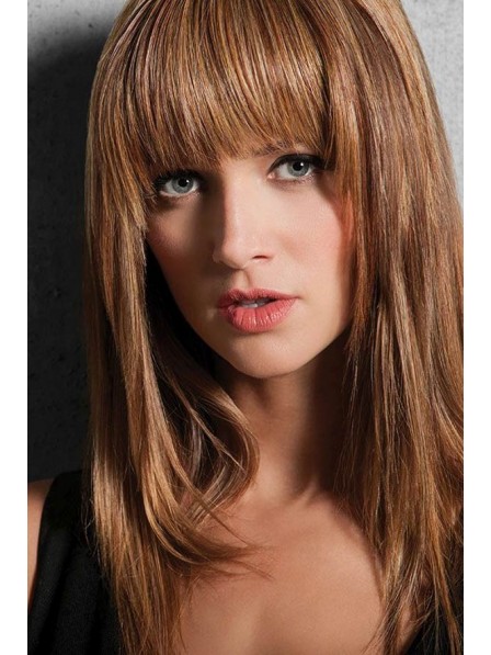 Long Straight 100% Remy Human Hair Wig With Full Bangs