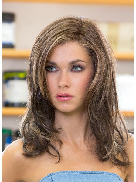 Shoulder Length Straight Layered Human Hair Lace Front Wig