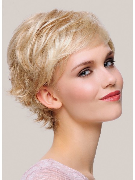 Blonde Pixie Wig with Barely Waved Layers