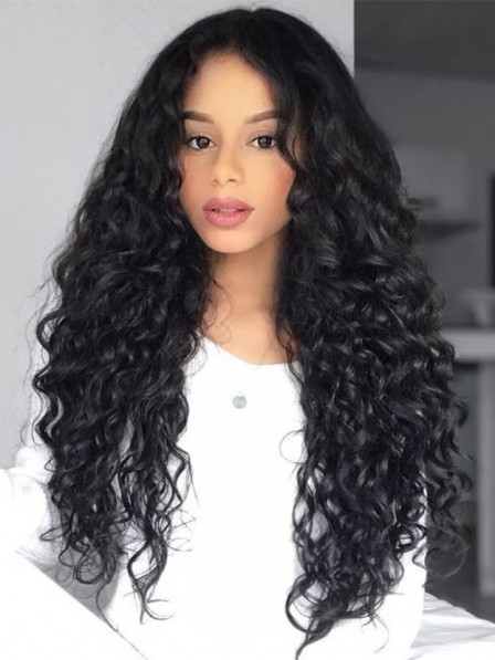 Black Full Lace Long Curly 100% Human Hair Wigs New Design