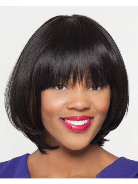 Classic Mid-Length Bob Wig With Blunt Bangs And A Rounded Silhouette