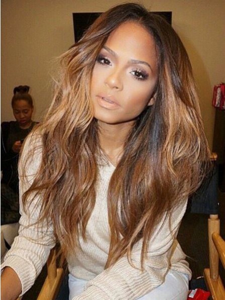 Gentle brown long shag human hair lace front wigs