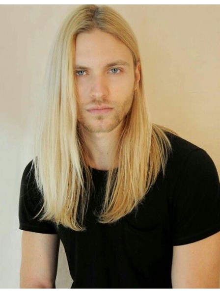 Graceful Blonde Stright Lace Front Mono Top Hair Wigs For Men
