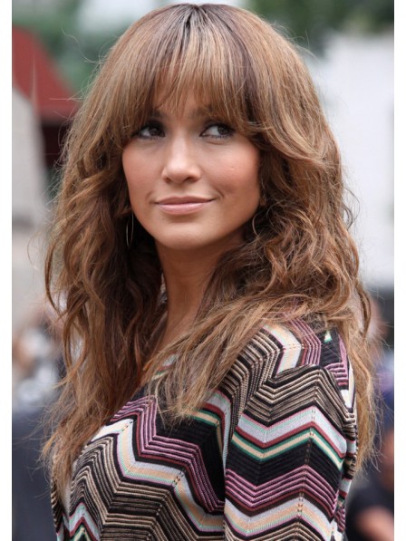Jennifer Lopez Long Human Hair Wig with Bangs - Rewigs.co.uk