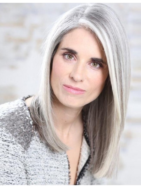 Long Straight Lace Front Mono Top Grey Hair Wig - Rewigs.co.uk