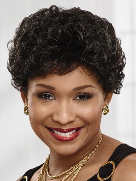 Mother's curly capless grey hairstyle wigs