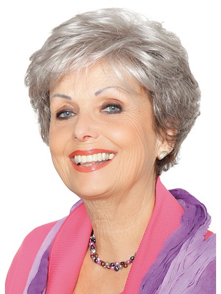 Lace Front Grey Short Wavy Synthetic Hair Wig