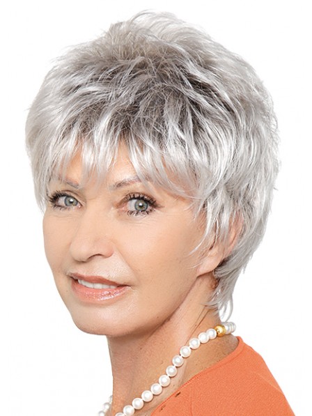 Grey Short Layered Capless Synthetic Wig 