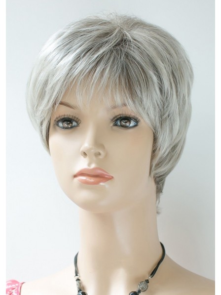 Capless Short Straight Grey Synthetic Hair Wig With Bangs