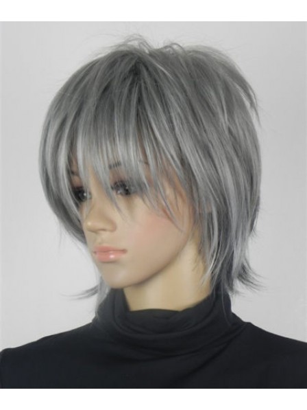 Excellent Grey Short Straight Synthetic Wig