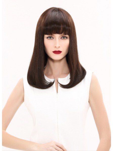 Long Straight Human Hair Wig With Fringe