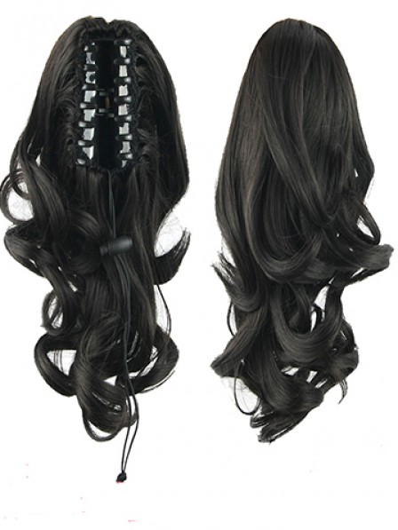 18" Wavy Black Heat Friendly Synthetic Hair Claw Clip Ponytails