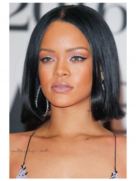 Rihanna black women short mid part bob hairstyles