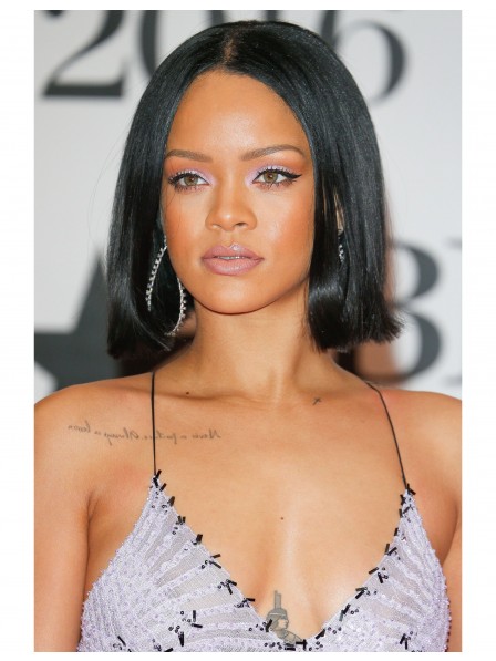 Rihanna straight black synthetic bob hairstyle wigs