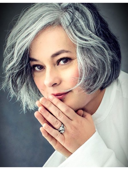 Salt And Pepper Bob Style Grey Wig Without Bangs