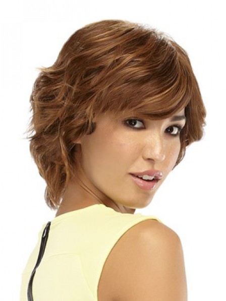 Short Wavy Lace Front Human Hair Monofilament Wig With Side Bangs