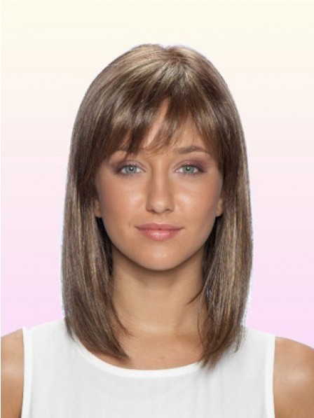 Shoulder Length Straight Lace Front Human Hair Wigs With Bangs