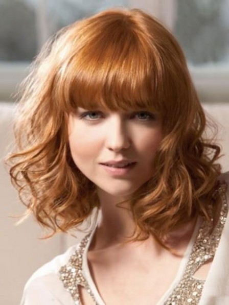 Shoulder Length Synthetic Wavy Wig With Bangs For Women