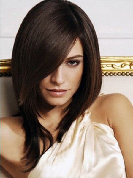 Shoulder Length Straight With Side Bangs Wig For Women