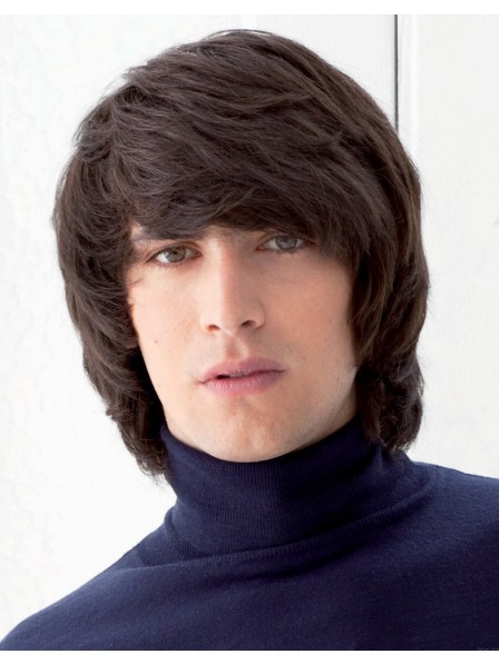 Straight Synthetic Mens Hair Wig With Bangs