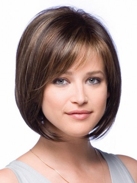 Chin Length Bob Lace Front Straight Wigs With Side Bangs