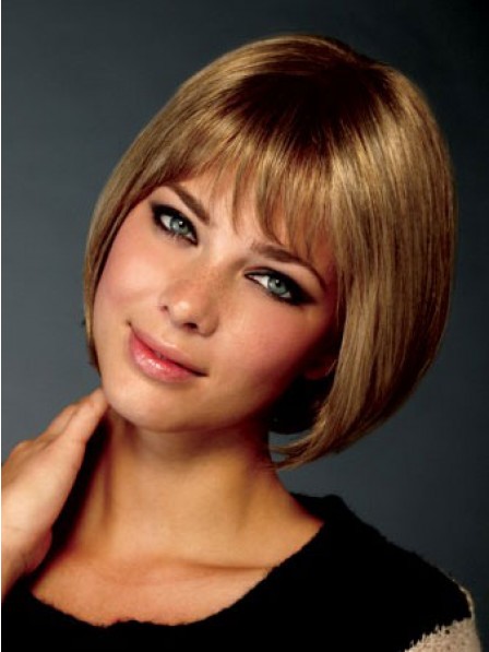 Synthetic Lace Front Mono Top Straight Bob Women Hair Wig With Bangs
