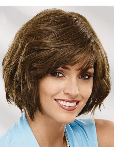 Straight Layered Human Hair Lace Front Mono Top Wig