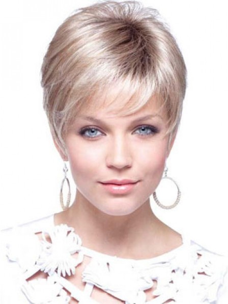 Cropped Straight Synthetic Hair Wig For Women With Bangs