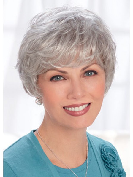 Short Layered Grey Hair Wig For Women
