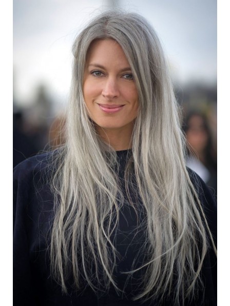 Long Lace Front Grey Straight Hair Wig