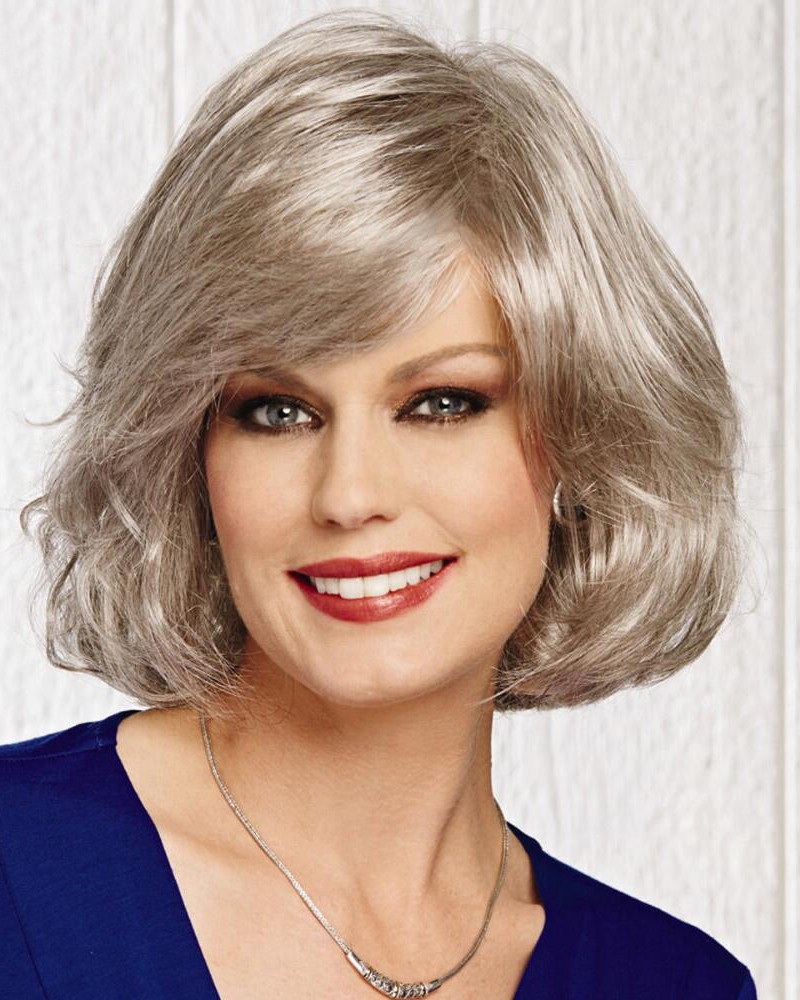 Grey Straight Mid-Length Bob Style Wigs With Bangs