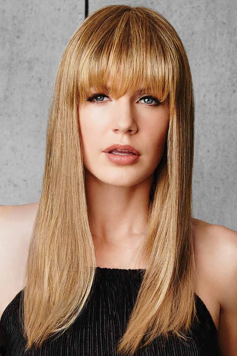 Long 100% Human Hair Straight Wigs with Full Bangs