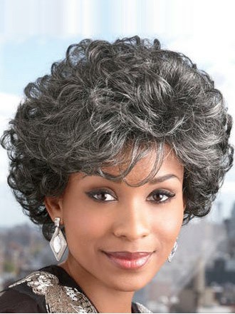 Short Curly Capless Grey Wigs With Bangs
