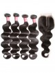 Human Hair Virgin Indian Remy Body Wave Weave 4 Bundles With Lace Closure