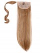 16" Straight Brown 100% Human Hair Pressure Clips Ponytails