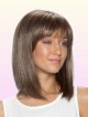 Shoulder Length Straight Lace Front Human Hair Wig With Bangs