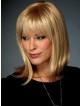 Sleek Straight Human Hair Lace Front Women Wig With Bangs